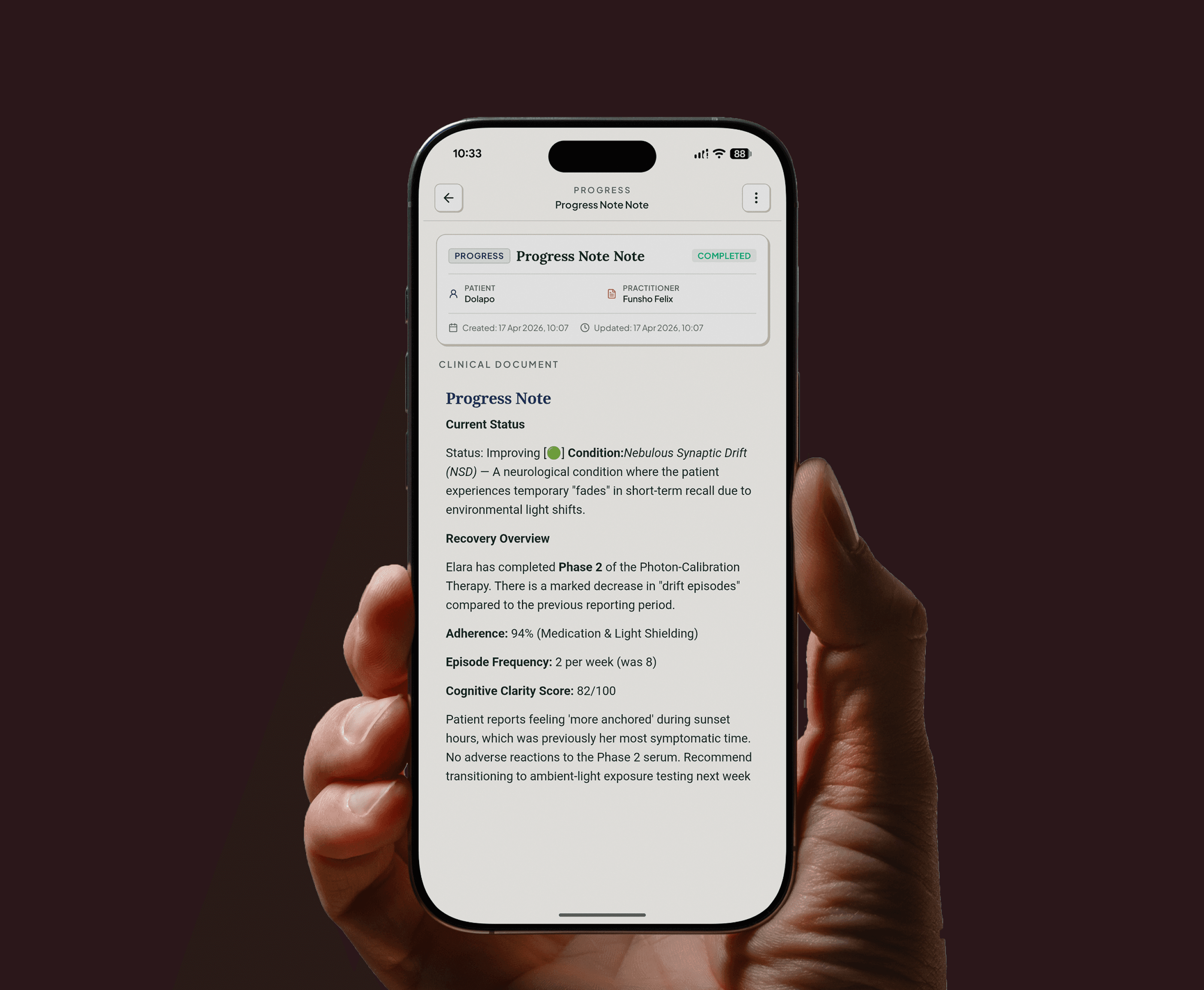 Clinid AI scribe note editor on mobile