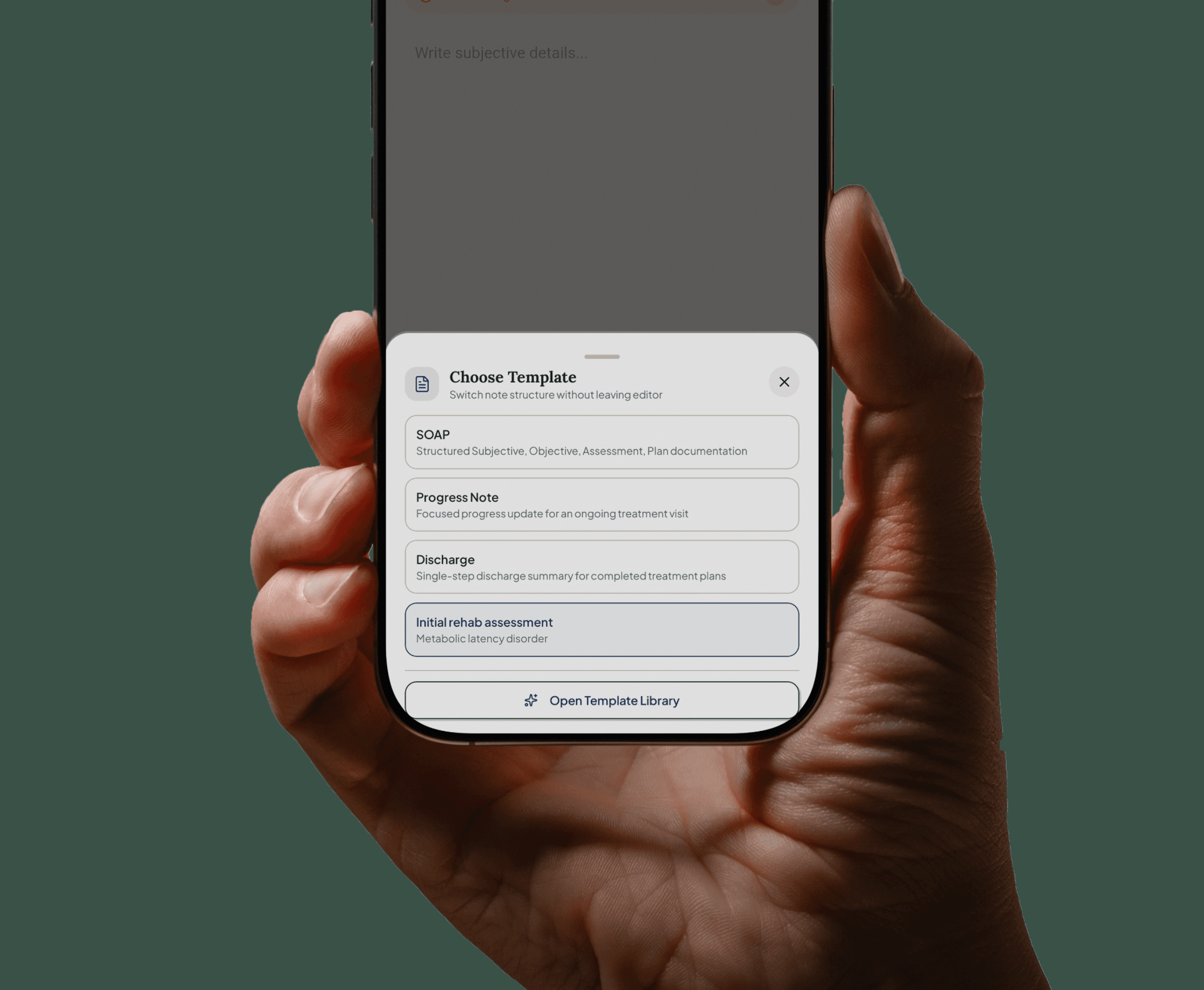 Custom note template builder on mobile