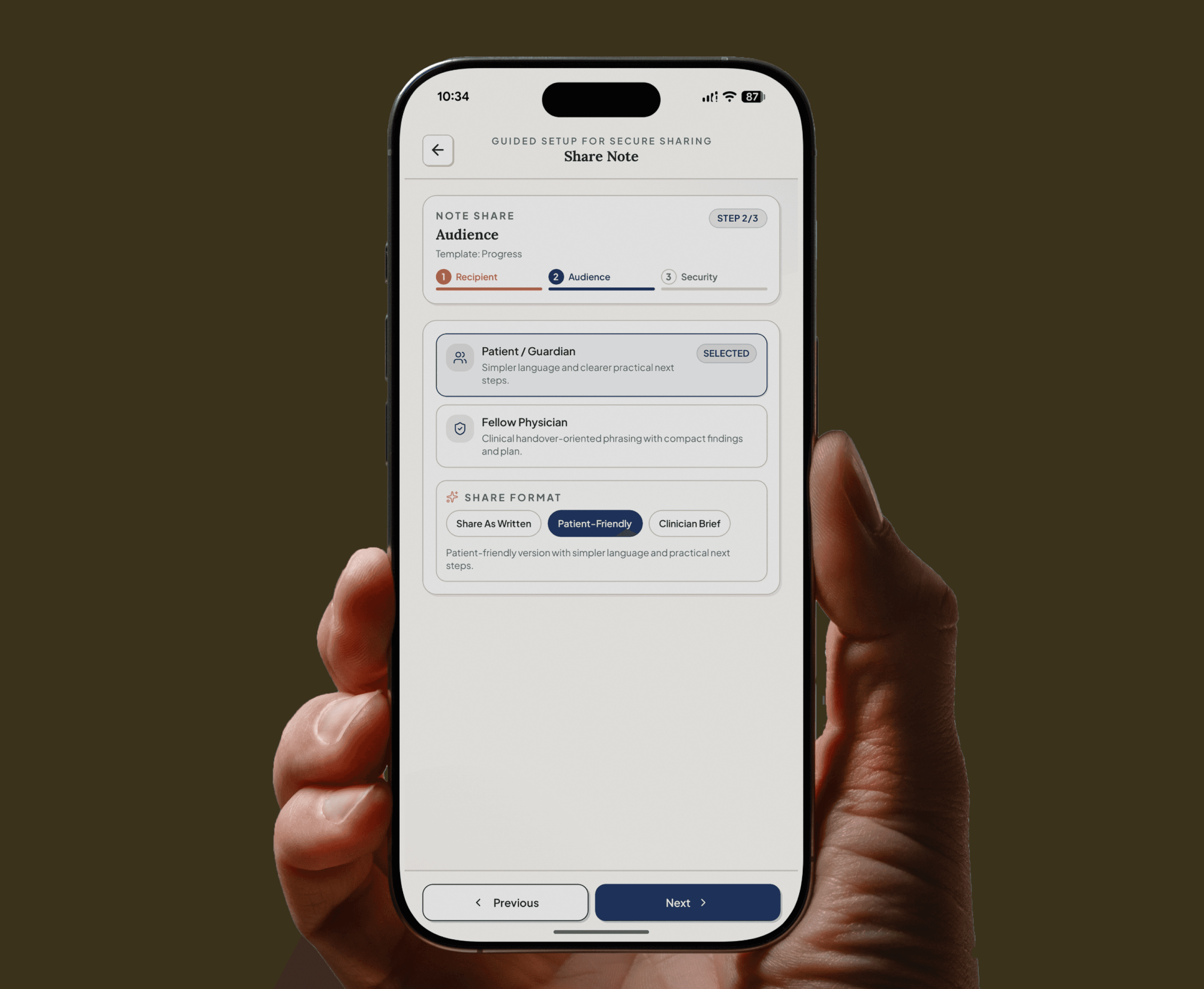 Secure note sharing flow on mobile